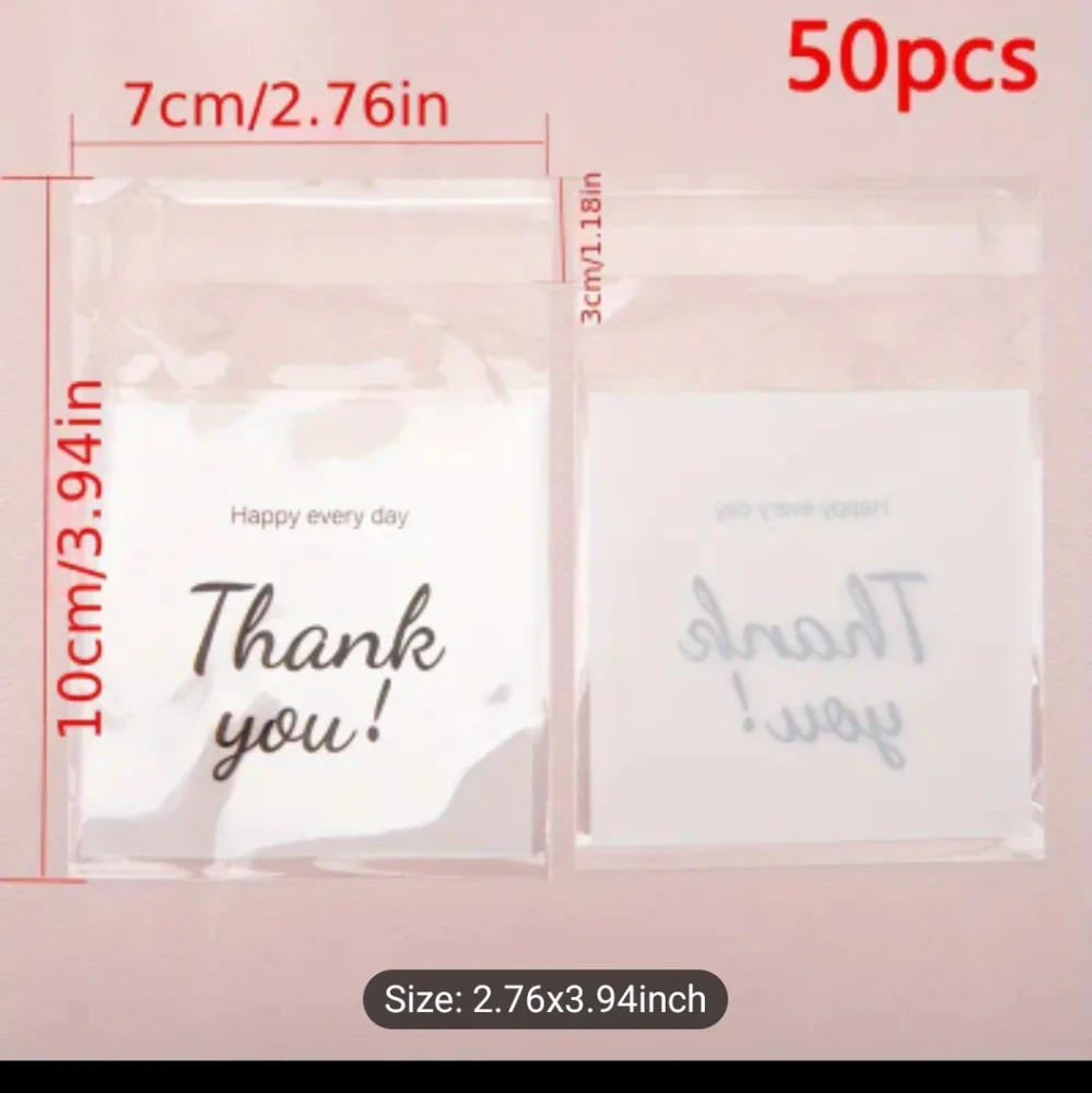 Clear 'Thank You' Plastic Treat Bags for Home Office - 50